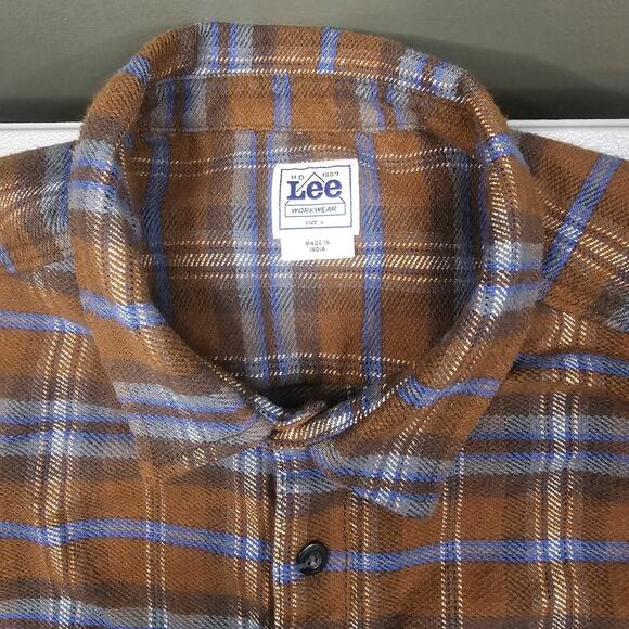 Lee CPO Overshirt Medium Flannel Plaid Shirt Heavyweight Skin Fit Hand Pockets - Picture 9 of 14